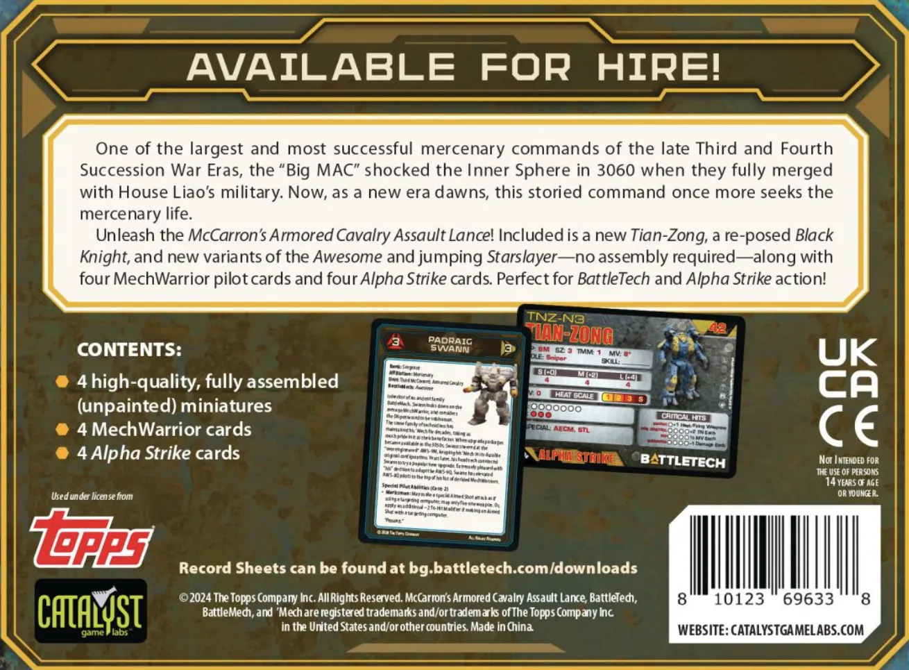 Battletech - Mercenaries - McCarron's Armored Cavalry Assault Lance (Pre-Order)